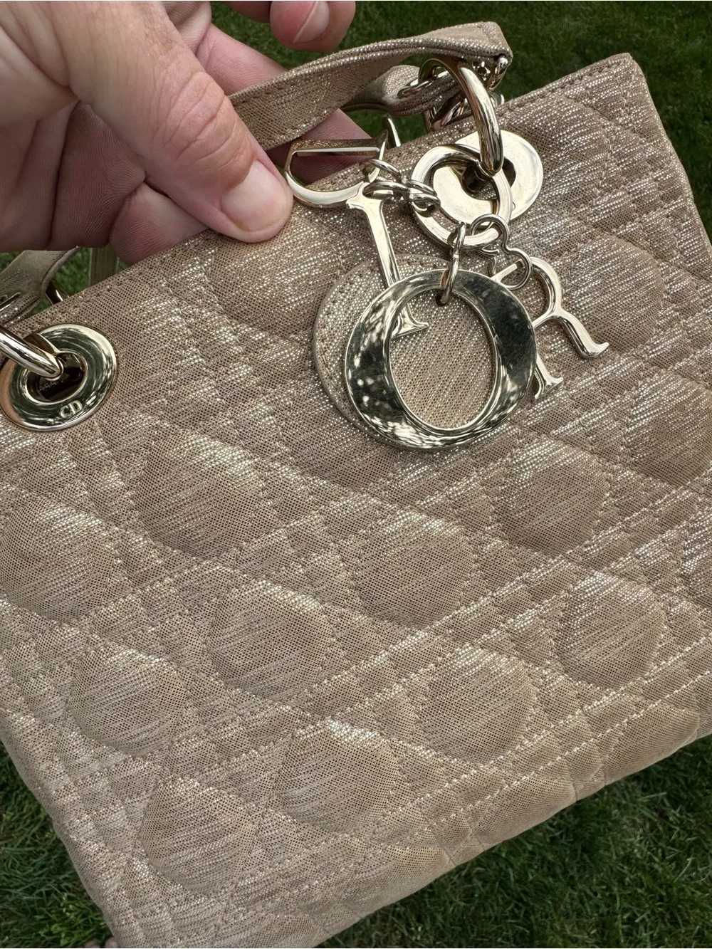 Dior Champagne Quilted Lady Dior Satchel